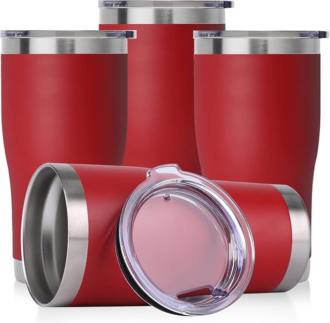 DOMICARE 20oz Tumbler with Lid Stainless Steel Tumblers Bulk, Double Wall Vacuum Insulated Coffee Travel Mug Powder Coated Tumbler, 4 Count (Pack of 1) Red by VisittheDOMICARE