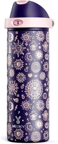 24 oz Insulated Water Bottle for Women: Meoky Stainless Steel Metal Water Bottle with 2-in-1 Straw and Spout Lid - Leak Proof, Cold for 24 Hours, Protective Silicone Base, BPA-Free for School, Arcana by MEOKY