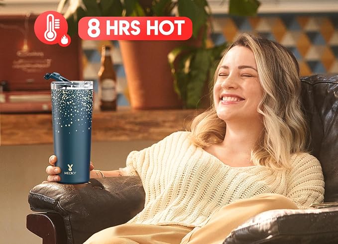 Meoky 24 oz Travel Coffee Mug with Leak-proof Lid, Stainless Steel Insulated Coffee Tumbler, Keeps Hot for 8 Hours or Cold for 24 Hours, Fits in Car Cup Holder (Midnight Galaxy) - Image 2