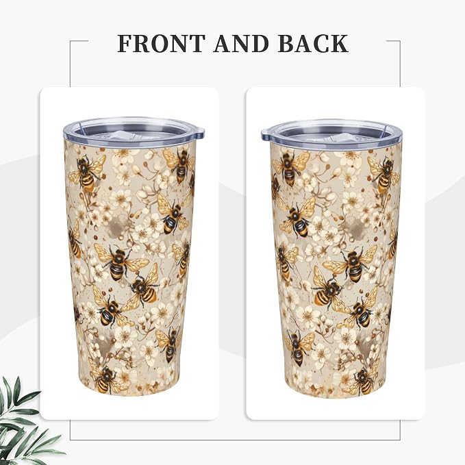 Bee Tumbler with Lid and Straw 20oz Vacuum Insulated Coffee Cup Stainless Steel Tumblers Leakproof Travel Mug Present for Women Men - Image 5