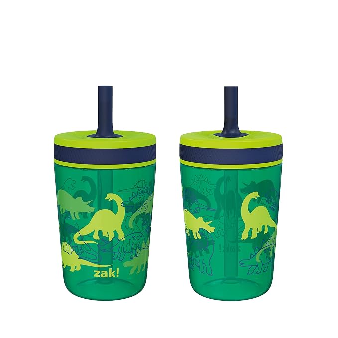 Zak Designs Kelso 15 oz Tumbler Set, (Dino Camo) Leak-Proof Screw-On Lid with Straw Made of Durable Plastic and Silicone, Perfect Cup Bundle for Kids (2pc Set) by ZakDesigns