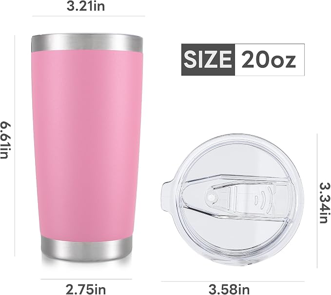 20 oz Tumbler with Lid Stainless Steel Insulated Tumblers Bulk Double Wall Vacuum Cups Powder Coated Travel Mug Keep Drinks Cold and Hot, Pink, 4 Pack - Image 7