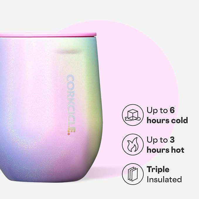 Corkcicle Stemless Wine Tumbler - Keeps Drinks Cold for 6 Hours - Triple-Insulated Stainless Steel - Non-Slip Base - Summer Drinkware Gift - Keeps Drinks Ice Cold - 12 oz - Rainbow Unicorn - Image 3