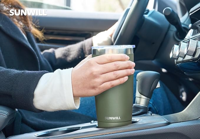 SUNWILL Travel Coffee Tumbler 20 oz, Insulated Mug with Lid, Stainless Steel Iced Cup for Outdoor, Powder Coated Camp Green - Image 6