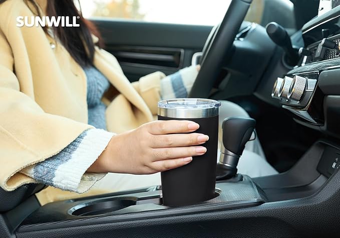 SUNWILL Travel Coffee Mug with Lid, 20 oz Tumbler Set of 2, Insulated Stainless Steel Cup for Water, Tea, Ice, Powder Coated Black 2 pack - Image 6