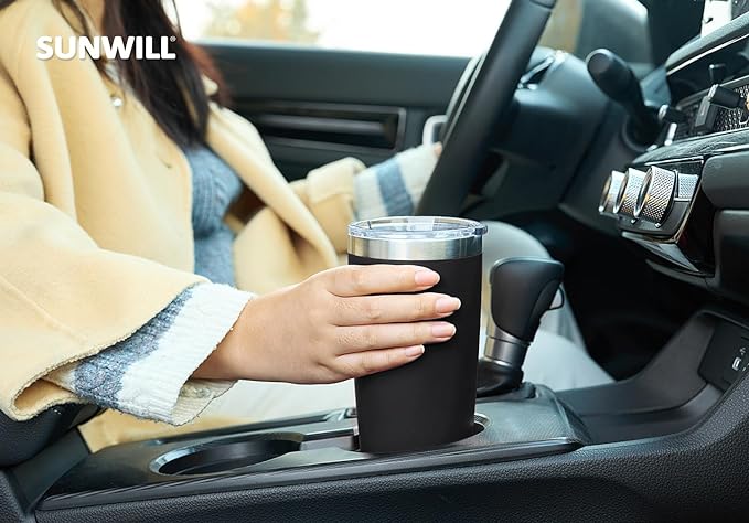 SUNWILL Travel Coffee Tumbler 20 oz, Insulated Mug with Lid, Stainless Steel Cup for Outdoor, Powder Coated Black - Image 6