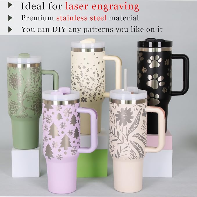 4 Pack 40 Oz Tumbler with Handle Bulk, Double Wall Vacuum Insulated Stainless Steel Tumbler with Lid and Straw, 40 oz cup with Silicone Spill Proof Stopper Set (Cream,Purple,Dark Green,Rose Quartz) - Image 7