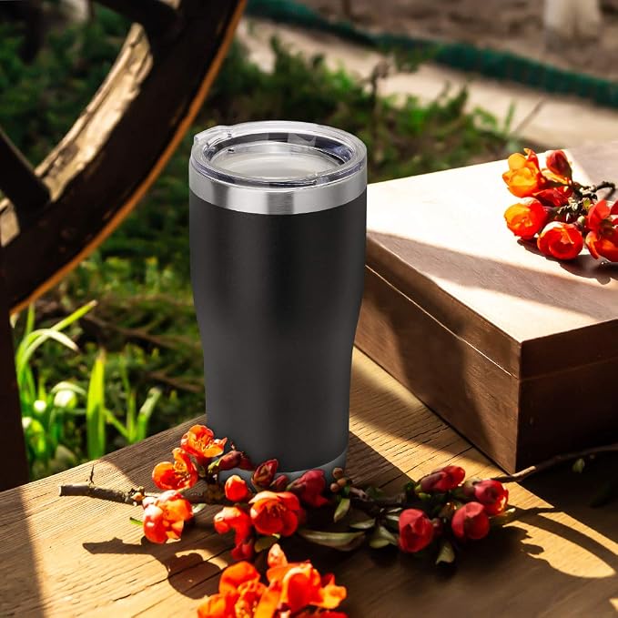 DOMICARE 20oz Tumbler with Lid Stainless Steel Tumblers Bulk, Double Wall Vacuum Insulated Coffee Travel Mug Powder Coated Tumbler, 8 Count (Pack of 1) Black - Image 6