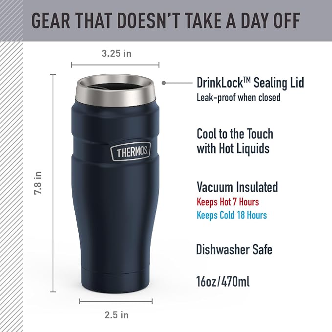 THERMOS Stainless King Vacuum-Insulated Stainless Steel Tumbler - 16oz, Midnight Blue - Insulated Coffee Tumbler for Hot & Cold Drinks - Leak-Proof & Sweat-Proof for Commuting & Traveling - Image 2