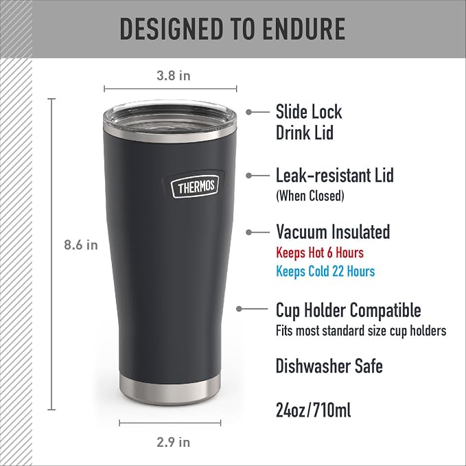 THERMOS ICON SERIES Stainless Steel Cold Tumbler with Slide Lock, 24 Ounce, Granite - Image 7