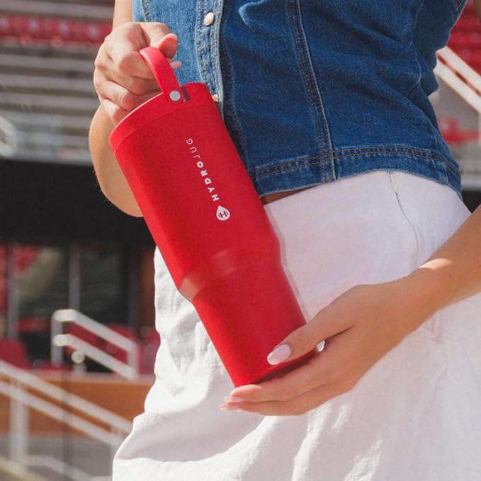 HydroJug Sport - Stainless Steel Tumbler with Straw, Vacuum Insulated, 32oz Leakproof Water Bottle, Ergonomic Design, Reusable, Dishwasher Safe, Rubber Base, Durable for Gym or Outdoors, Alumni Red - Image 5