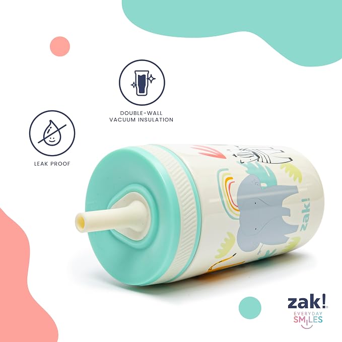 Zak Designs Kelso Tumbler Toddler Cup For Travel or At Home, 12oz Vacuum Insulated Stainless Steel Sippy Cup With Leak-Proof Design is Perfect For Kids (Happy Fruit) - Image 4