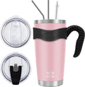 WETOWETO 20oz Tumbler with 2 lids and 2 straws, Stainless Steel Vacuum Insulated Water Coffee Tumbler Cup with Handle, Double Wall Powder Coated Travel Mug Thermal Cup (Ice Pink, 1 Pack) by Wetoweto