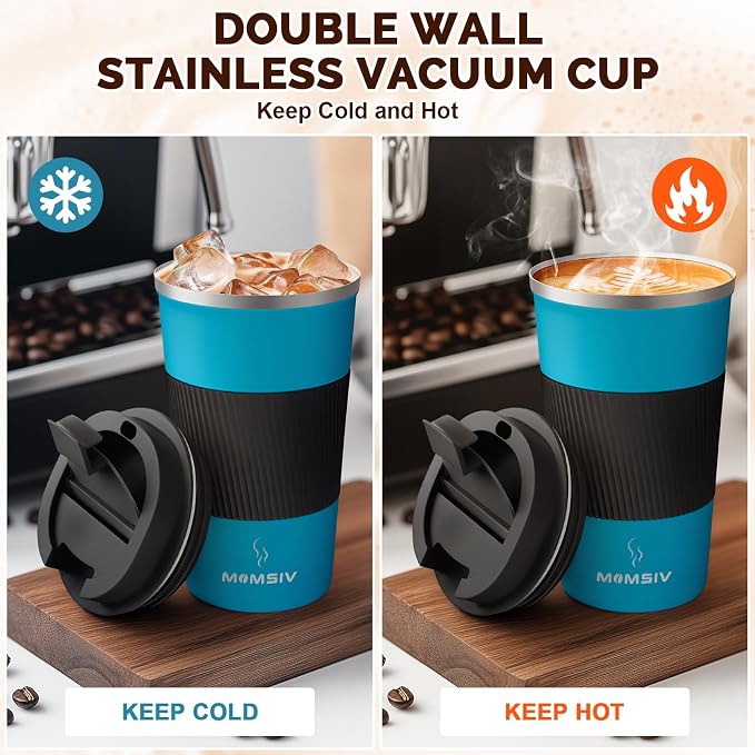 MOMSIV 17oz Travel Mug, Insulated Coffee Cup with Leakproof Lid, Vacuum Stainless Steel Double Walled Reusable Tumbler for Hot and Cold Water Coffee and Tea In Travel and Car - Image 3