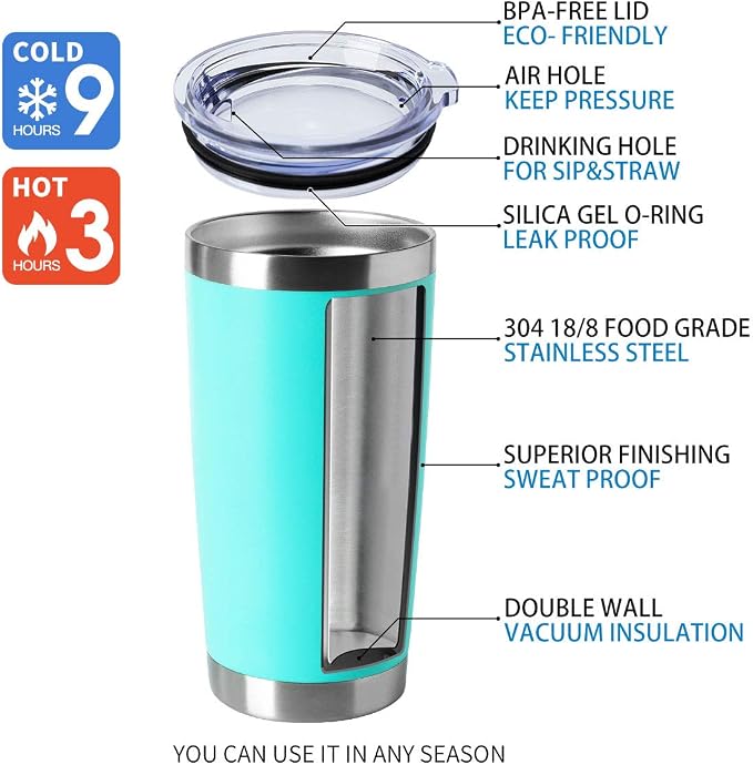 HASLE OUTFITTERS 20oz Stainless Steel Tumblers Bulk, Insulated Travel Cup with Lid, Double Wall Vacuum Coffee Mug for Cold & Hot Drinks 4 Pack, Light Blue - Image 4