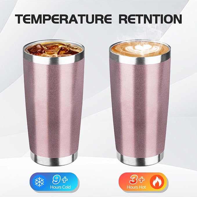 StarSpeed 20oz Tumbler Bulk with Lid, Stainless Steel Insulated Tumblers Double Wall Vacuum Insulated Travel Mug, Powder Coated Coffee Cups for Hot and Cold Drinks(Rose Gold,1) - Image 3