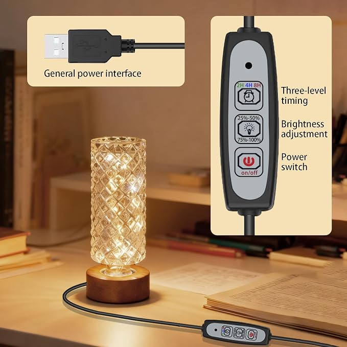 Dimmable Crystal Night Light, Small Bedside Lamp, Nightlight - Image 3