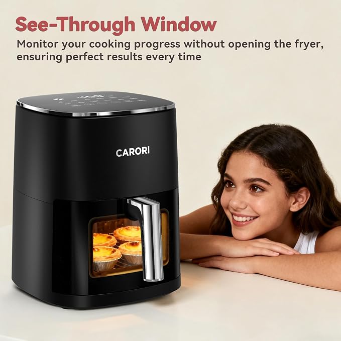 CARORI 6 Qt Air Fryer with Viewing Window, 12 Presets and DIY Mode, 1700W, 400°F Max, Large Nonstick Dishwasher-Safe Basket, Bake, Roast, Reheat, Dehydrate, Black - Image 5