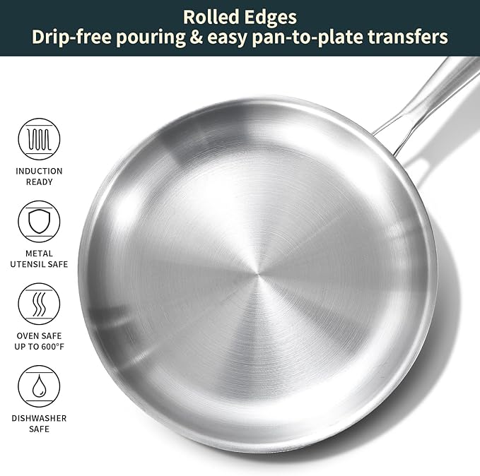 DELARLO Tri-ply Stainless Steel Frying Pan Set 8" 10" 12" - Image 5