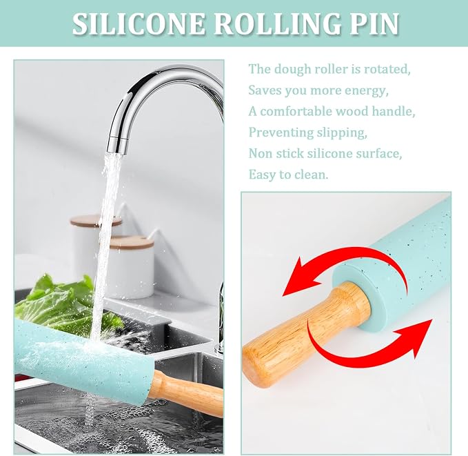 3Pcs Silicone Rolling Pin for Baking Sets, 15Inch Pastry Dough Roller - Image 4