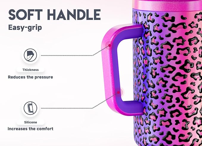 Meoky 50 oz Tumbler with Handle, Tumbler with Lid and Straw, Insulated Stainless Steel Travel Mug, 100% Leak-proof, Keeps Cold for 36 Hours or Hot for 12 Hours (Celebration) - Image 4