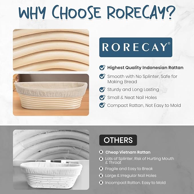 RORECAY Bread Banneton Proofing Basket Set, 9 Inch Round & 10 Inch Oval Cane - Image 8