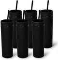 sweet grain Skinny Tumblers with Lids and Straws(6 Pack) - 16oz Matte Pastel Colored Skinny Acrylic Tumblers, Double Wall Plastic Tall Skinny Tumblers Bulk for Cold Hot Drinks - Black by sweetgrain