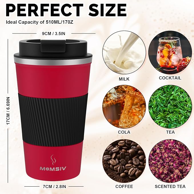 MOMSIV 17oz Travel Mug, Insulated Coffee Cup with Leakproof Lid, Vacuum Stainless Steel Double Walled Reusable Tumbler for Hot and Cold Water Coffee and Tea In Travel and Car - Image 2