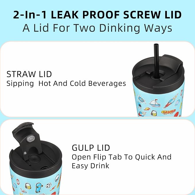 BJPKPK 22oz Insulated Tumbler With lid And Straw Stainless Steel Tumblers Travel Coffee Mug Reusable Thermal Cup,Playground - Image 3
