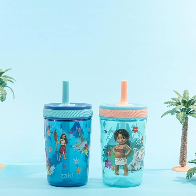 Zak Designs Disney Moana 2 Kelso Toddler Cups For Travel or At Home, 15oz 2-Pack Durable Plastic Sippy Cups With Leak-Proof Design is Perfect For Kids (Moana, Maui, Simea) - Image 9