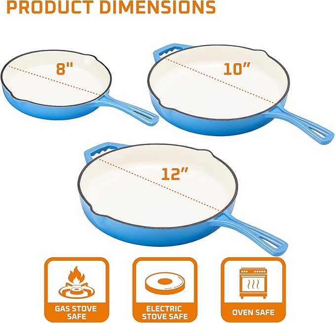 Bruntmor Enameled Cast Iron Frying Pan Set - Image 3