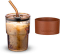 BLUEPOLAR 13oz/400ml Tumbler Water Glass, Cups with Straw and Lid Sealed Carry on for Coffee, Iced Tea, Thick Wall Insulated Glass Cup (Amberwith Protect Sleeve) by BLUEPOLAR
