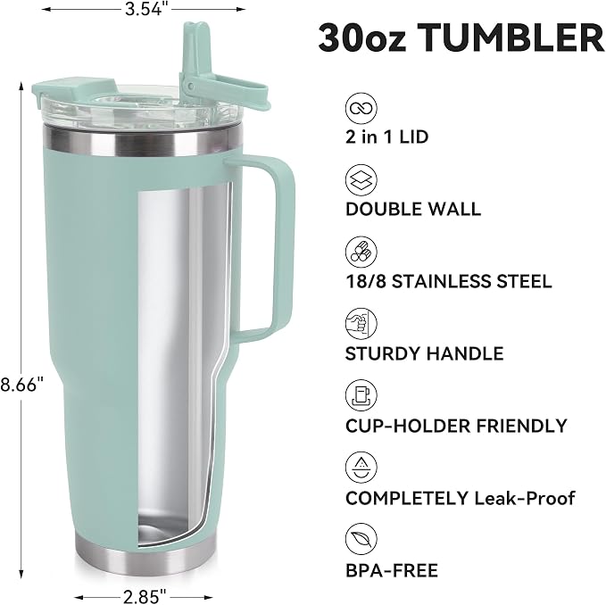 HASLE OUTFITTERS 30oz Tumbler Bulk with Handle, Insulated Travel Coffee Mug Set with Handle Leak-Proof Double Wall Stainless Steel Vacuum Tumblers Pack Metal Cup for Hot and Cold Drink - Image 3