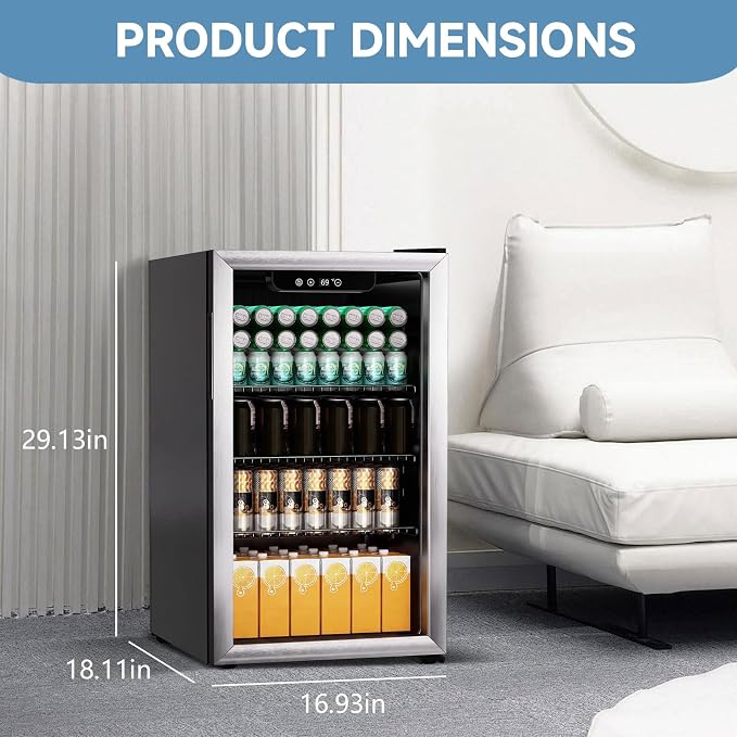 DOGHLY 105 Cans/3.0 Cu.Ft Beverage Refrigerator Glass Door Mini Fridge | Fast Cooling Mini Cooler with Adjustable Shelves for Soda, Beer, Wine, Low Noise Beverage Fridge for Home, Office,and Dorm - Image 3