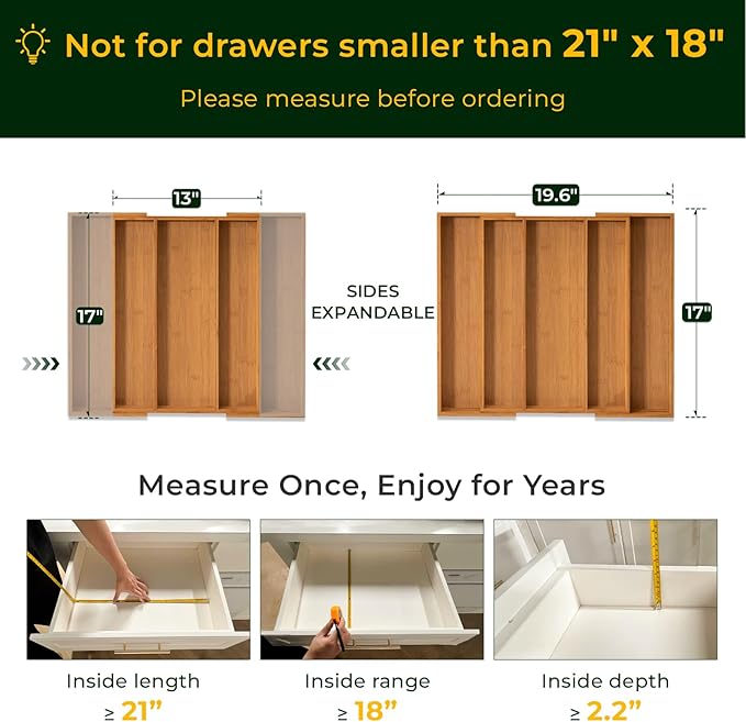 Carbonized Bamboo Kitchen Drawer Organizer, 5 Slots Expandable Silverware - Image 2