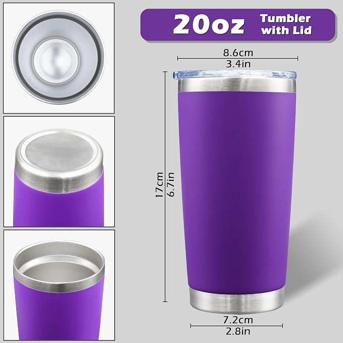 AIANJI 20oz Tumbler Bulk Stainless Steel Tumblers with Lid Vacuum Insulated Double Wall Travel Coffee Mug Powder Coated Tumbler Cup for Hot and Cold Drinks(Purple, 12 pack) - Image 5