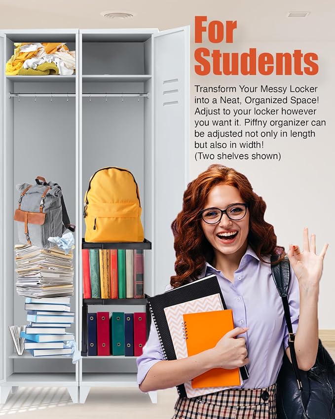 Piffny Locker Organizer Shelf， Adjustable Width and Height, Ideal Locker - Image 3