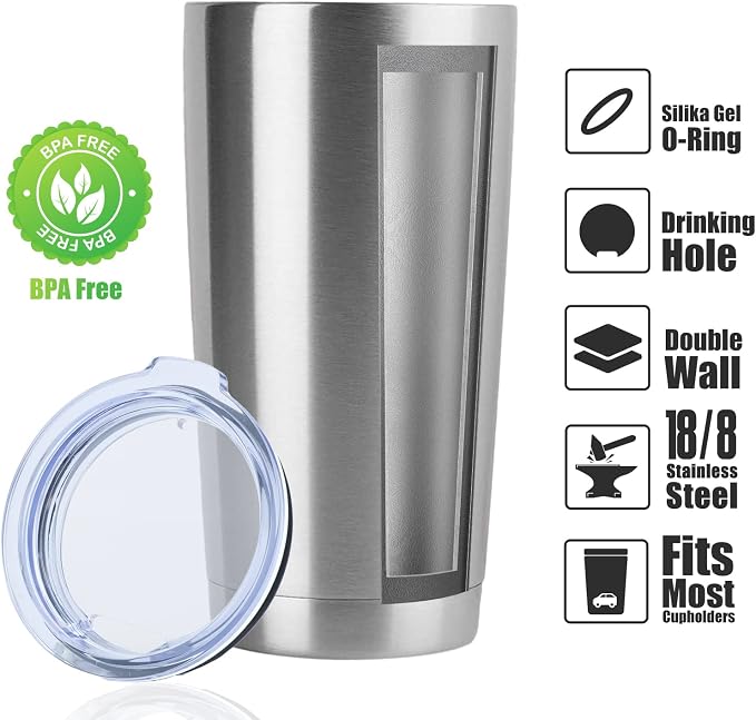 DOMICARE 20oz Stainless Steel Tumbler Bulk with Lid, Double Wall Vacuum Insulated Travel Mug, Powder Coated Coffee Cup, Stainless Steel, 4 Pack - Image 2