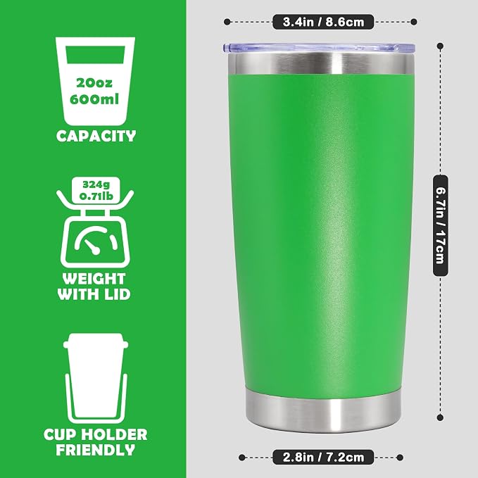 20oz Tumbler Stainless Steel Tumbler Cup with Lid Vacuum Insulated Double Wall Travel Mug, Durable Powder Coated Travel Coffee Tumbler Mug for Hot & Cold Drinks, Green,1 Pack - Image 4