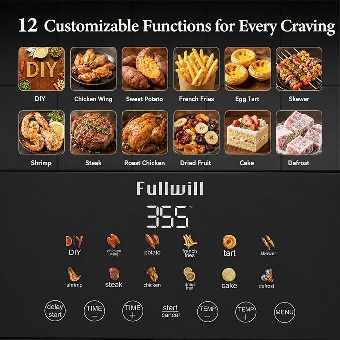 Fullwill Air Fryer with Visible Window, 7.5QT,12-in-1 Multi-Function Air Fry,Roast,Bake, Dehydrate, Fries,Nonstick and Dishwasher-Safe Basket,Family&friends Party,1700W,White - Image 3