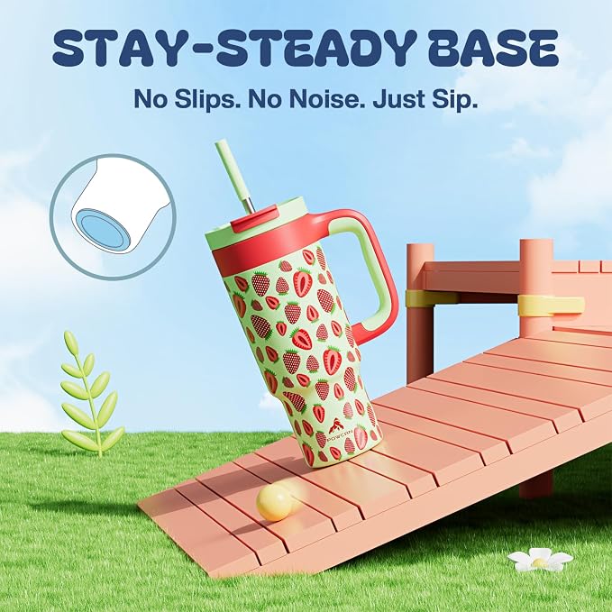 24 oz Metal Tumbler Cup for Girls: Easy Grip Handle, Leak-Proof when Sealed, Easy to Clean, Double Wall Vacuum Cup for Home, School, Daycare, Party, Picnic, Hiking, Travel, Gift (Strawberry Pop) - Image 6