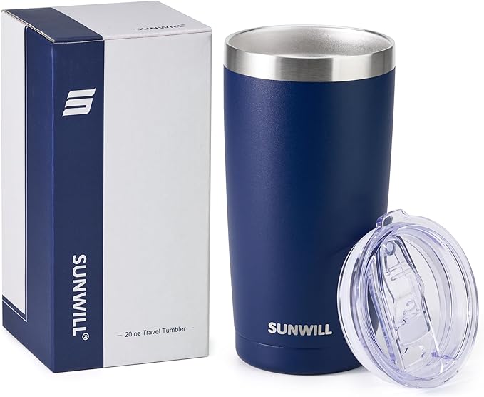 SUNWILL Travel Coffee Tumbler 20 oz, Insulated Mug with Lid, Stainless Steel Cup for Outdoor, Powder Coated Navy - Image 5