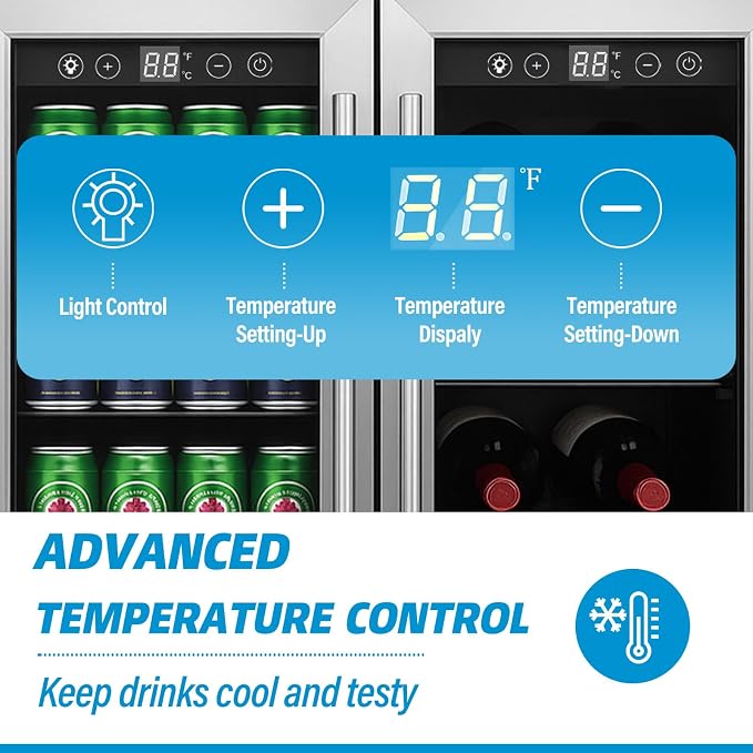 DOGHLY 24 Inch Dual Zone Beverage Refrigerator, 210 Cans Drink Fridge | Glass Door Cooler with Advanced Cooling for Soda Wine Beer, Built-in/Freestanding Beverage Fridge for Kitchen Bar Office - Image 7