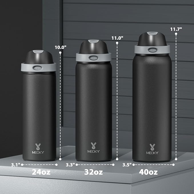 40 oz Insulated Water Bottle for Sports: Meoky Stainless Steel Water Bottle with 2-in-1 Straw and Spout Lid - Leak Proof, Cold for 24 Hours, Protective Silicone Base, BPA-Free for Gym, Night - Image 3