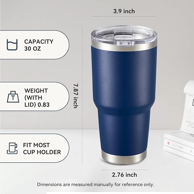 30 oz Tumbler with Lid Stainless Steel Tumblers Bulk Vacuum Insulated Cup Reusable Powder Coated Travel Mug Double Wall Leak Proof Cups Keep Cold Drinks for 12 Hours Navy, Set of 4 - Image 4