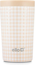 Ello Jones 11oz Insulated Stainless Steel Travel Mug with Leak-Proof Slider Lid, Single Serve Small Coffee Tumbler, Keeps Drinks Hot 3 Hours Cold 8 Hours, BPA-Free, Beige Gingham by Ello