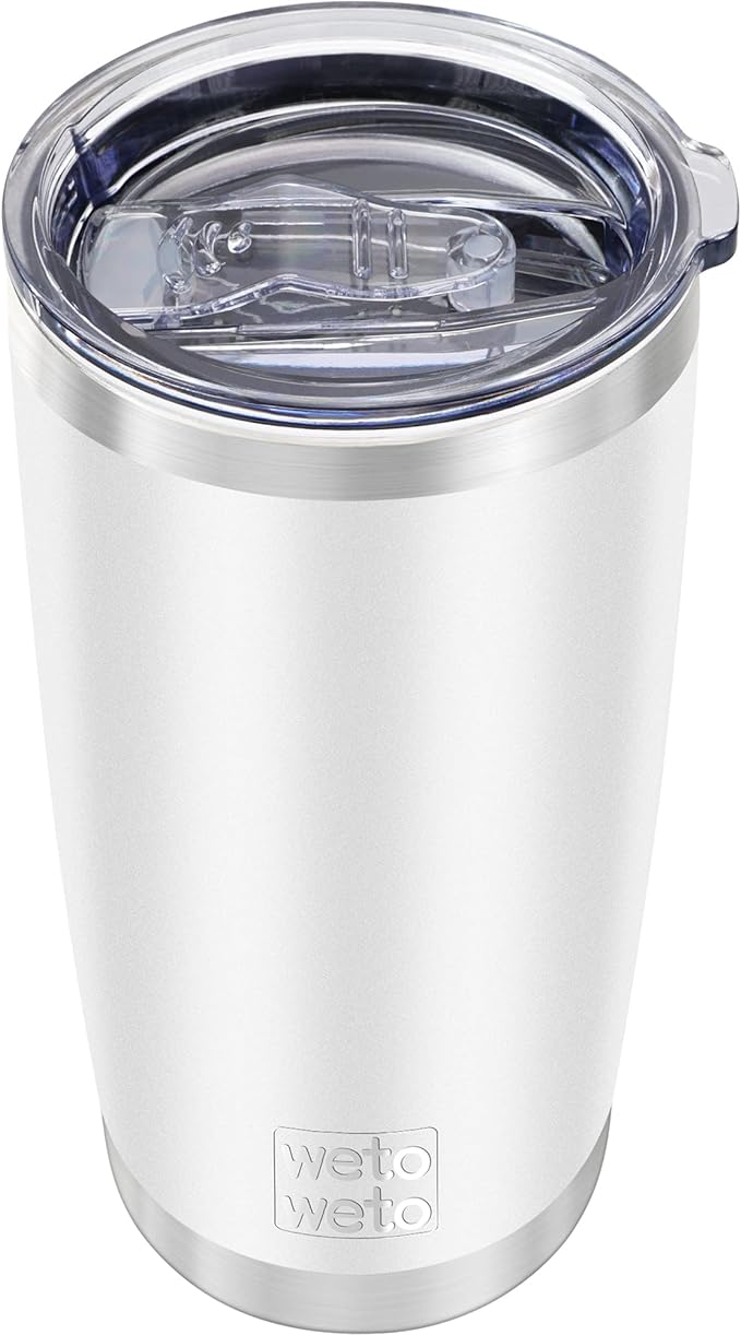 WETOWETO 20oz Insulated Stainless Steel Tumbler, Double Wall Vacuum Leak-proof Travel Coffee Mug, Powder Coated Water Cup (White, 1 Pack) by Wetoweto