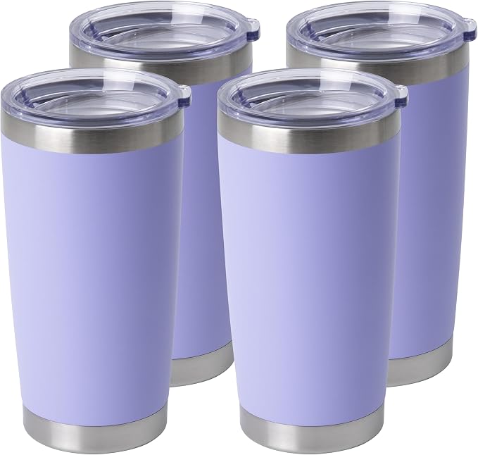 HASLE OUTFITTERS 20oz Stainless Steel Tumblers Bulk, Insulated Travel Cup with Lid, Double Wall Vacuum Coffee Mug for Cold & Hot Drinks 4 Pack, Light Purple by HASLEOUTFITTERS