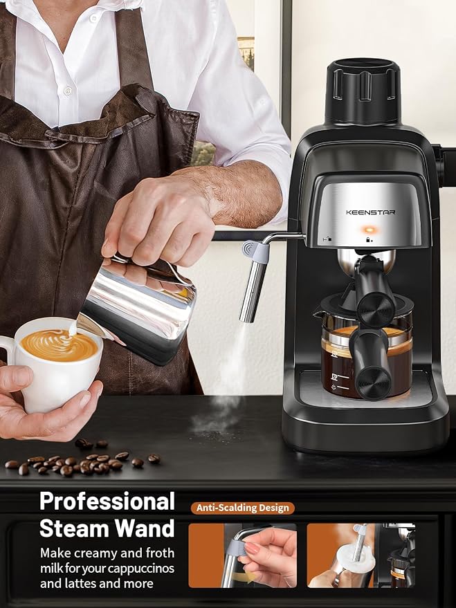 KEENSTAR 3.5Bar Espresso Machine 800W, Compact 4-Cup Espresso Maker Preheat - Image 3