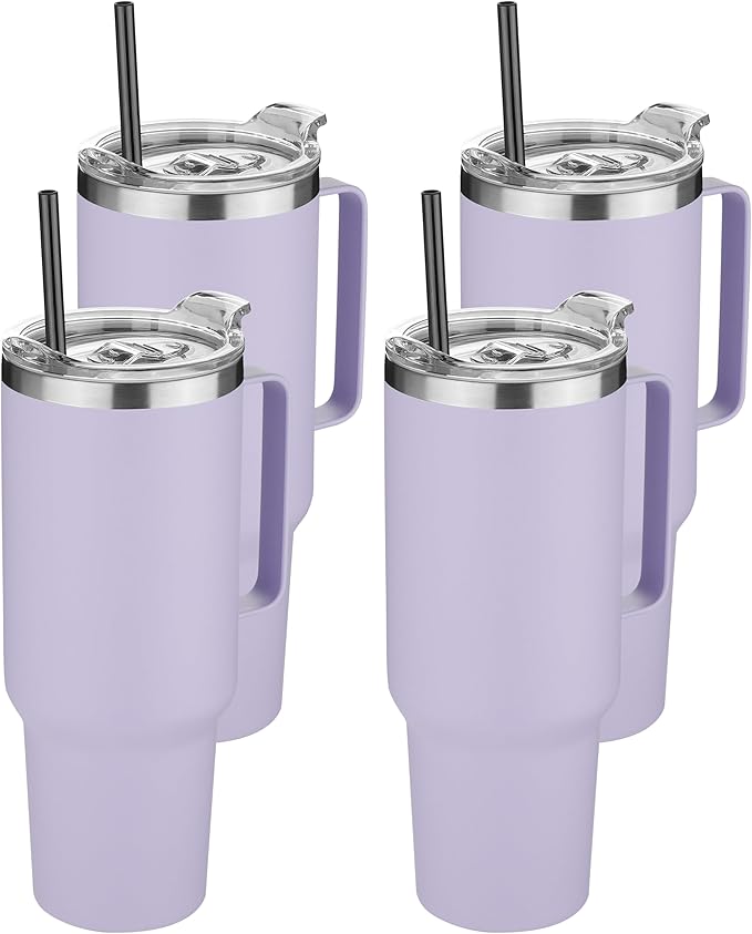 HASLE OUTFITTERS 40 oz Stainless Steel Tumbler with Handle, Vacuum Insulated Tumblers Bulk, Reusable Double Wall Travel Coffee Mug, Durable Powder Coated Water Bottle(Purple, 4) by HASLEOUTFITTERS